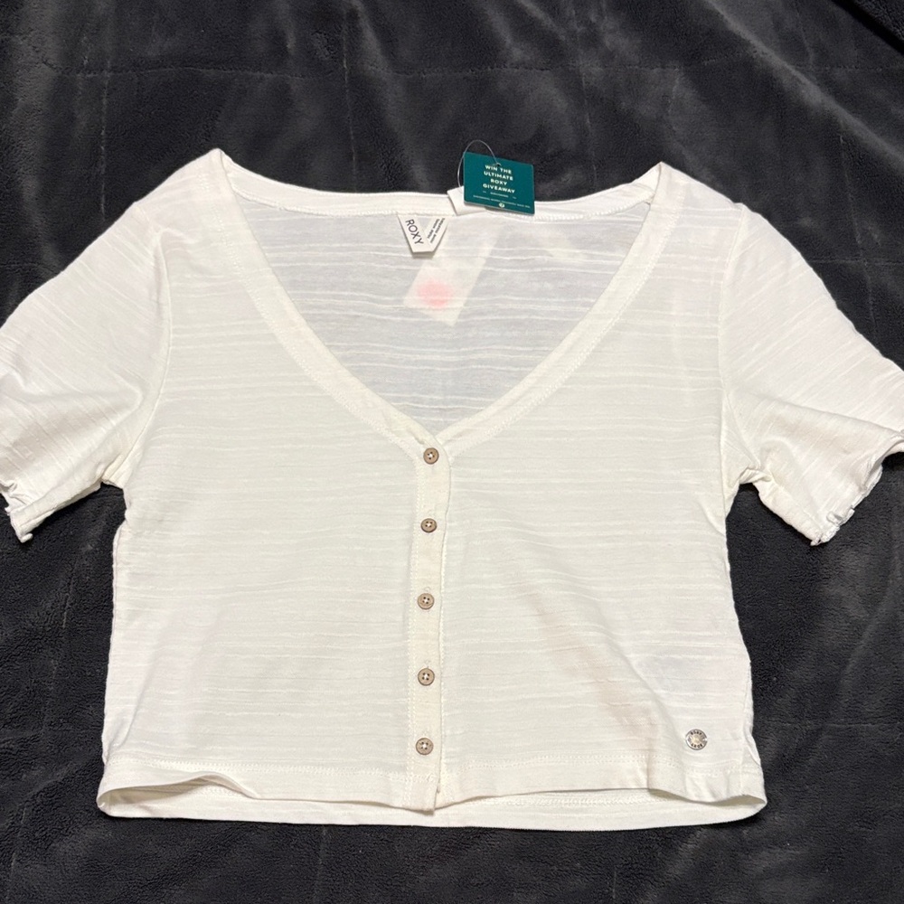 Roxy White Button-Up Crop Top